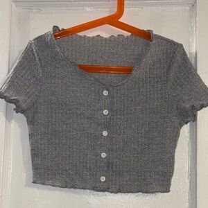 SHEIN Gray Button-Up Ribbed Crop Top